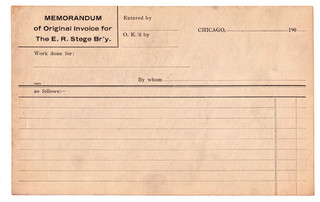 1900s E R STEGE BREWERY CHICAGO ILLINOIS UNUSED MEMORANDUM OF ORIGINAL INVOICE