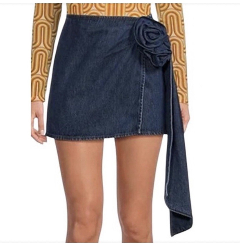 Gianni Bini Dark Blue Denim Mini Skirt with Rosette