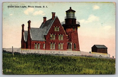 Vintage South East Light Block Island Rhode Island Postcard 1914