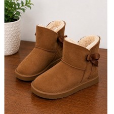 Pawz by Bearpaw Kids Chestnut Brown Suede Bow Ankle Boots WM20648Y Size 3