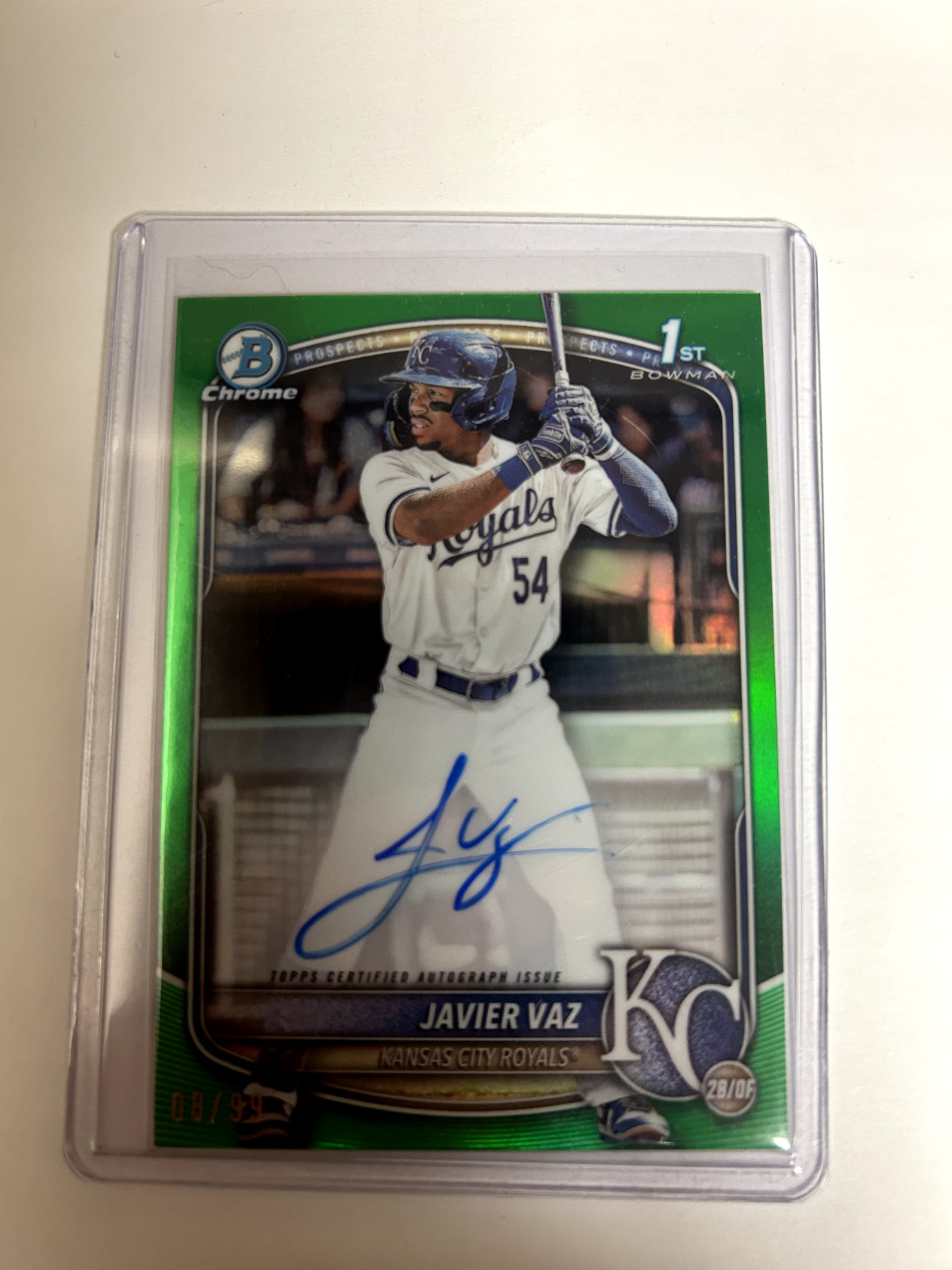 2025 Topps Bowman Chrome Green Refractor /99 Autograph Javier Vaz #CPA-JVA