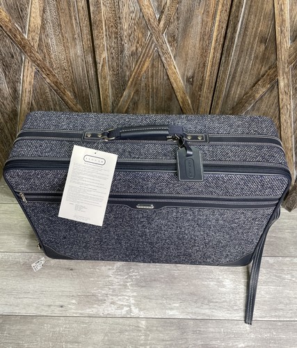 Vintage 90s Jaguar Navy Tweed & Leather Large 26” Luggage Suitcase - Brand NEW! - Picture 2 of 21