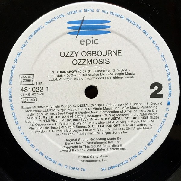 Ozzy Osbourne / Ozzmosis 1995 EU Original LP Vinyl Epic Records