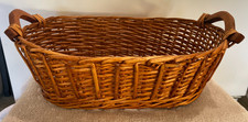 Vintage Rectangular Brown Wicker Basket with Side Handles 17.5" L x 11" W x 7" H