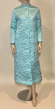 Vintage Neiman Marcus Aqua satin quilted robe made in Hong Kong 1970's size P