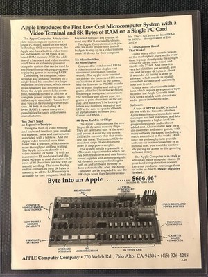 Apple 1 Computer Advertisement, Very Rare 1976 Authentic magazine Ad  Steve Jobs