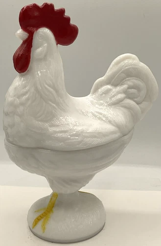Vintage Westmoreland Milk Glass Standing Rooster Candy Dish Painted Comb & Feet