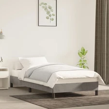 Bed Frame Light Gray Velvet, Plywood, Engineered Wood Twin