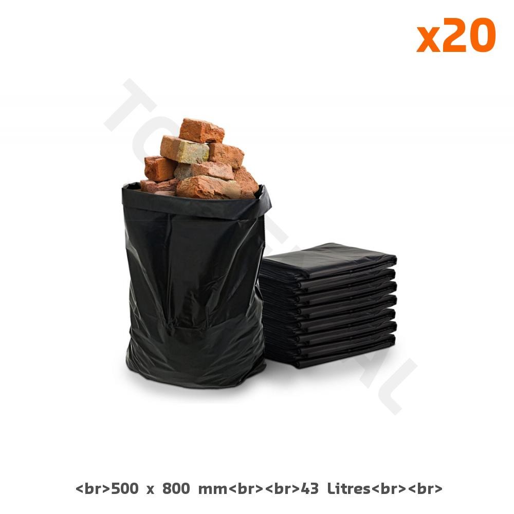 Sac à gravats PEBD noir opaque anti-perforation pour éviter les fuites de poussière