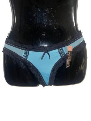 NWT Lady Princess Thong Panty Blue Black Lace Sissy Whimsical Goth Romantic