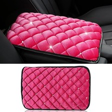 Plush Car Center Console Pad, Bling Diamond Car Armrest Cover, Soft Seat Pink