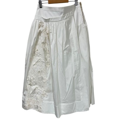 ROCHAS Lace embroidery knee-length flare skirt, size 38, white Women USED