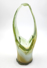 Vintage Hand Blown Stretched Pulled SOONER Glass Swirl Art Vase Basket 11.5  