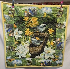 Hand Made Quilt Spring Bird Wall Hanging - Black Capped Chickadees