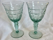2-Vintage Mikasa Tender Leaves Green Water Goblet 12-oz Glasses