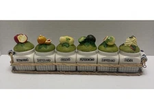 SET Of 6 Italian Ceramic Spice Jars, with Fruit lids and Tray