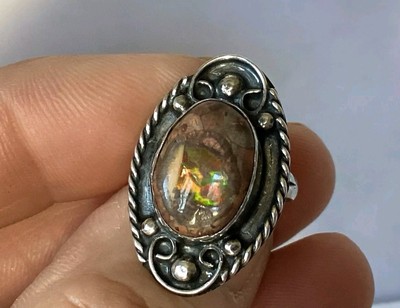 Boulder Opal Ornate 925 MEXICO Sterling Silver Ring Brown Multi Size 5 Vintage 