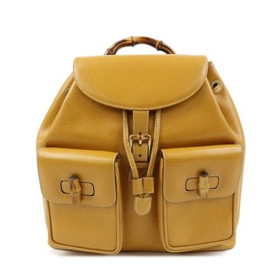 GUCCI Bamboo Leather Backpack Rucksack Mustard 003 1998 0016 Authentic Used F/S