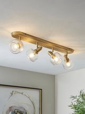 John Lewis - Ruisseau 4 Spotlight Ceiling Bar, Antique Brass & Hammered Glass