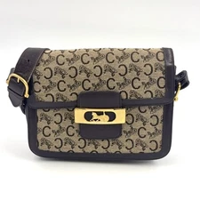 CELINE C Snaffle Horse Carriage Hardware Shoulder bag Brown Leather Canvas