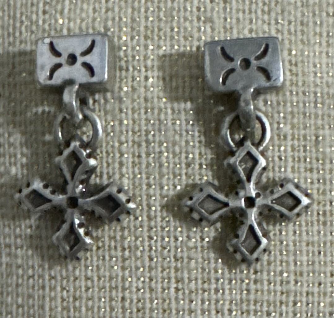 Brighton Silver Cross Stud Dangle Earrings - image 2