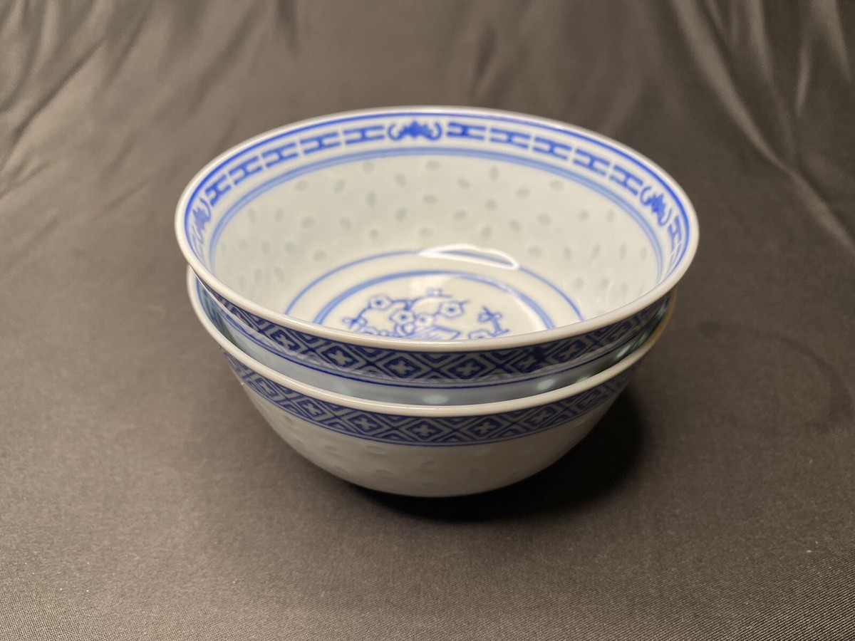 Set of 2 Chinese Rice Eyes Seed Translucent Blue & White Small