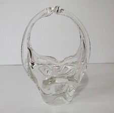 Vintage Murano Thick Heavy Clear Art Glass Basket Vase Trinket Tray Hand Blown