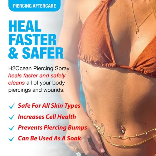 H2Ocean Sea Salt Piercing Aftercare Spray 4 Fl Oz Fast Healing Formula - Picture 2 of 7
