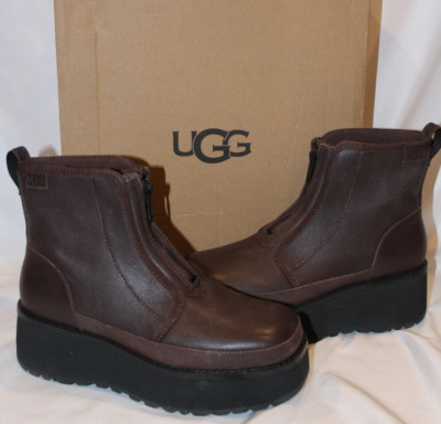 UGG CITYFUNC ZIP BURNT CEDAR LEATHER WATERPROOF ZIP WOMEN'S BOOTS US 8.5 BROWN