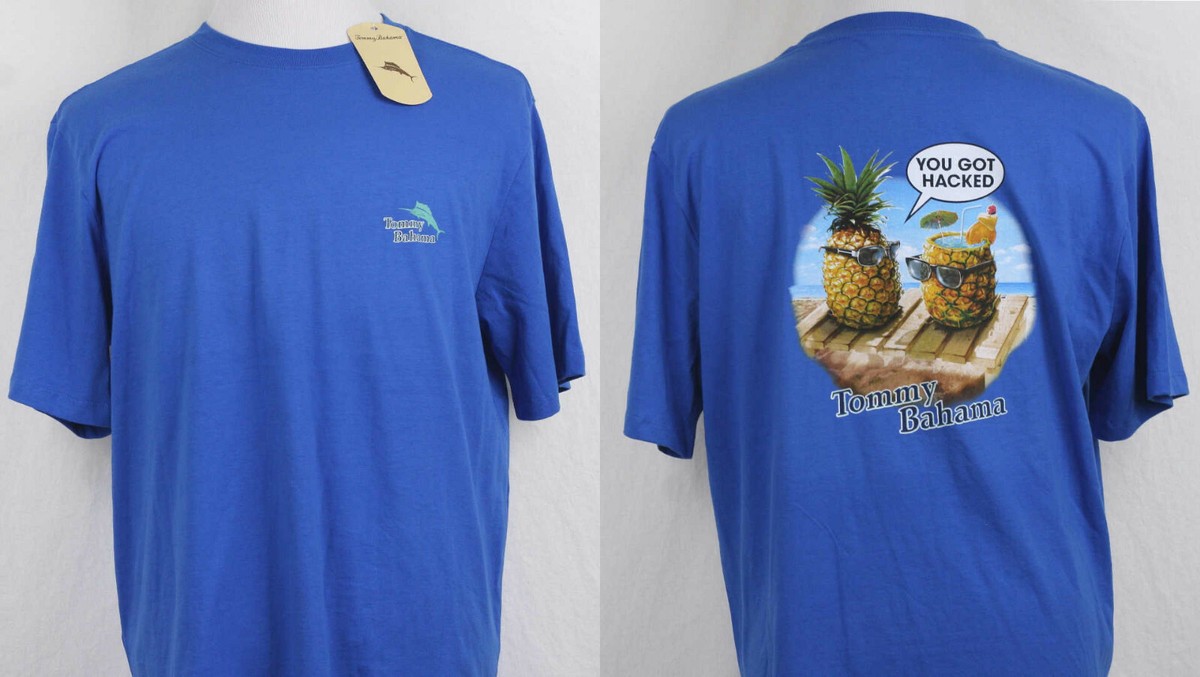 新品タグ付き！TOMMYBAHAMA LAロゴ VネックTシャツ L 工場 ブルー 新品