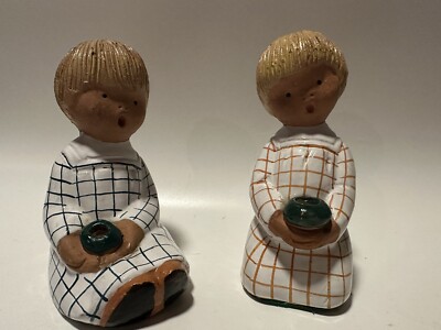 Pair Jullar Terracotta Pottery Levante Spain Sitting Children Baskets 6.25''