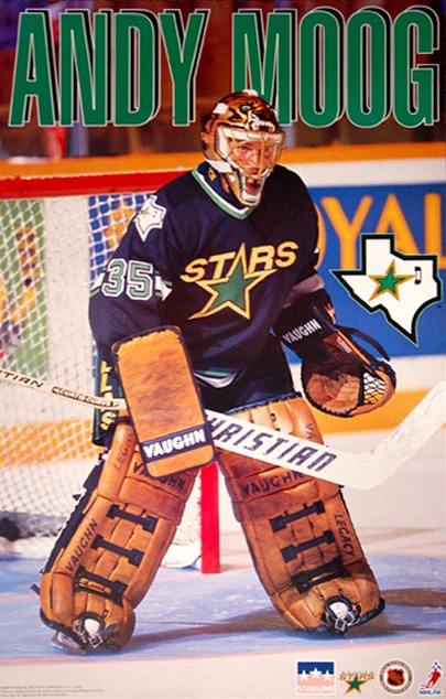 SPORTS POSTER WAREHOUSE ANDY MOOG Dallas Stars Goalie 1994 NHL Hockey Action Starline 22x34 POSTER