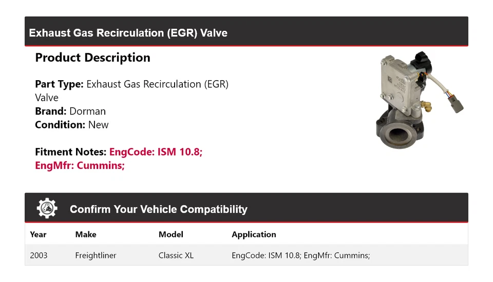 Válvula de recirculación de gases de escape (EGR) Dorman 2003 Freightliner Classic XL Foto 2 de 4