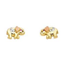 Ioka - 14K Tri Color Gold Elephant Post Push Back Earrings