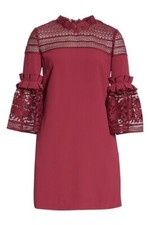 NUEVO, Vestido Túnica Ted Baker Lucila Mangas Campana en Granate - Talla 1 EE. UU. 4 #TED195