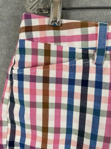 Lands End Women's 12 Mid-Rise Shorts Plaid 7" Inseam Pink Blue Brown on White - Picture 4 of 13