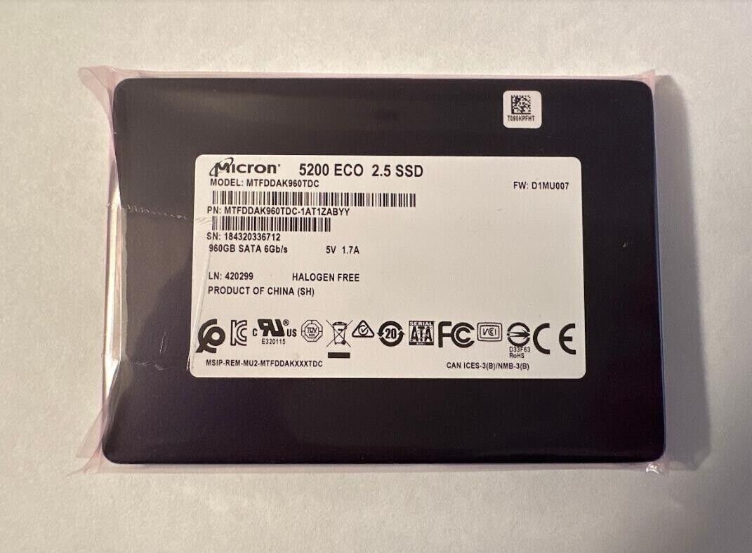 MTFDDAK960TDC Micron 5200 ECO 960GB SATA 6Gbps 2.5