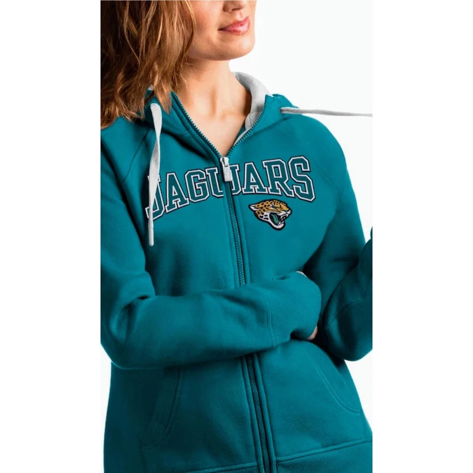 Толстовка с капюшоном женская Antigua XL Jacksonville Jaguars бирюзовая на молнии - Изображение 2 из 4