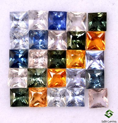 3 MM Natürlich Multi Saphir Quadratisch Prinzessin Schnitt 4.24 Cts Menge 25 Pcs