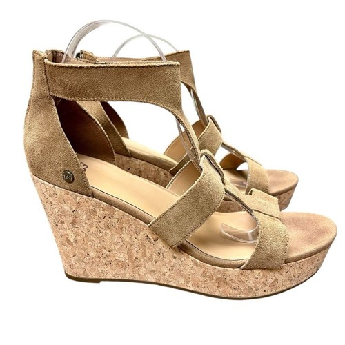 UGG Brown Suede Whitney Platform Sandals Sz 9 Chunky Wedge Strappy Boho Festival - Picture 2 of 11