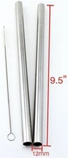 2 SUPER WIDE Stainless Steel 9.5" Long x 1/2" Wide Drink Straw Smoothie Thick