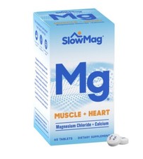 SlowMag Mg Muscle + Heart Magnesium Chloride with Calcium Supplement 60 Count