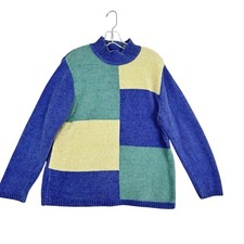 Vintage Alfred Dunner Womens Medium Color Block Chenille Sweater Mock Neck