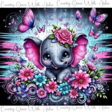 20oz Skinny Tumbler Wrap Sublimation Transfer Elephant Butterfly Ready To Press