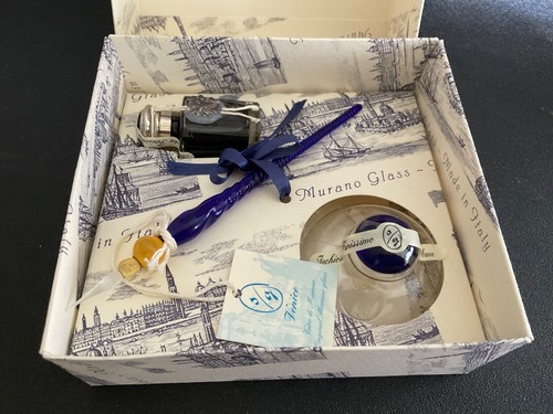 NIB…..Murano Glass Handmade Pen, Inkwell, and Ink Set - Venice Italy - Picture 2 of 3