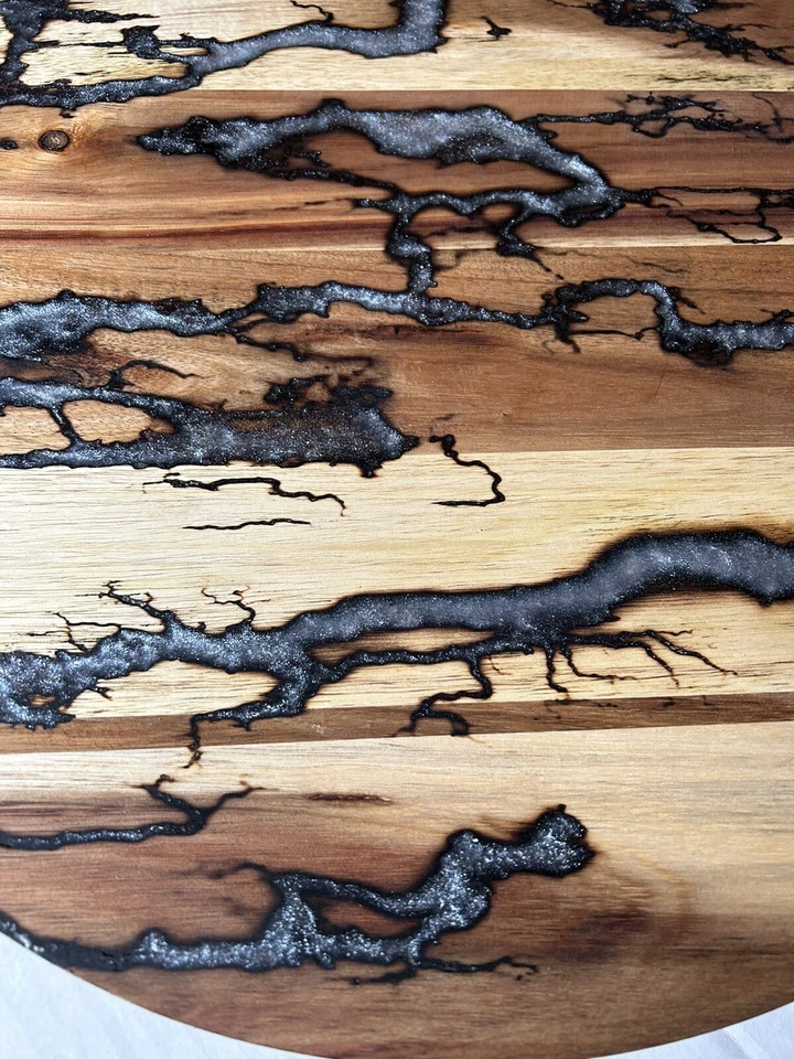 Tocadiscos Lazy Susan 18 pulgadas quemaduras fractly llenas de epoxi blanco único Foto 3 de 3