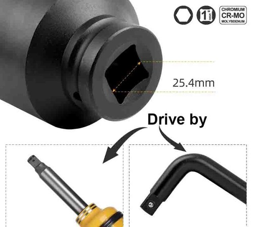 26pc H/Duty Truck Impact Socket & Accessories Set: 3/4" & 1" Dr. 21-65mm Socket - Picture 4 of 5