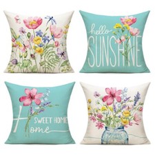 Spring Outdoor Throw Pillow Covers 18x18 Set of 4 Garden Flowers Farmhouse Pa...