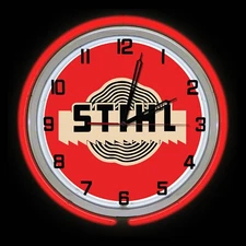 19" STIHL Chainsaw Red Double Neon Sign Wall Clock Man Cave