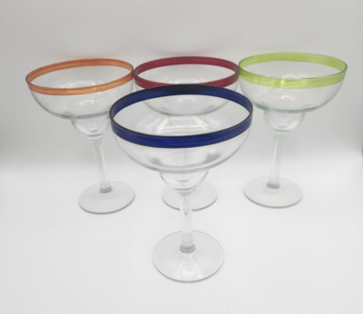 Libbey Glass Mucho Color Margarita Cocktail Glasses Multicolored Set of 4, 14oz